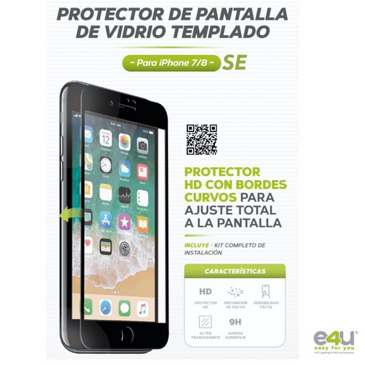 Vidrio templado E4U Para iPhone 7/8 - Negro