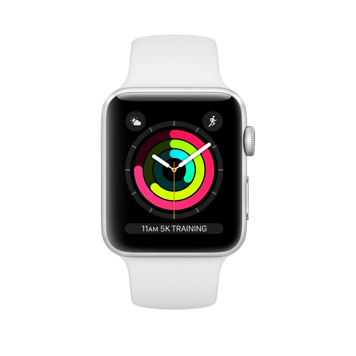 Apple Watch Series 3 (GPS) con caja de 42 mm de aluminio en plata y correa deportiva blanca