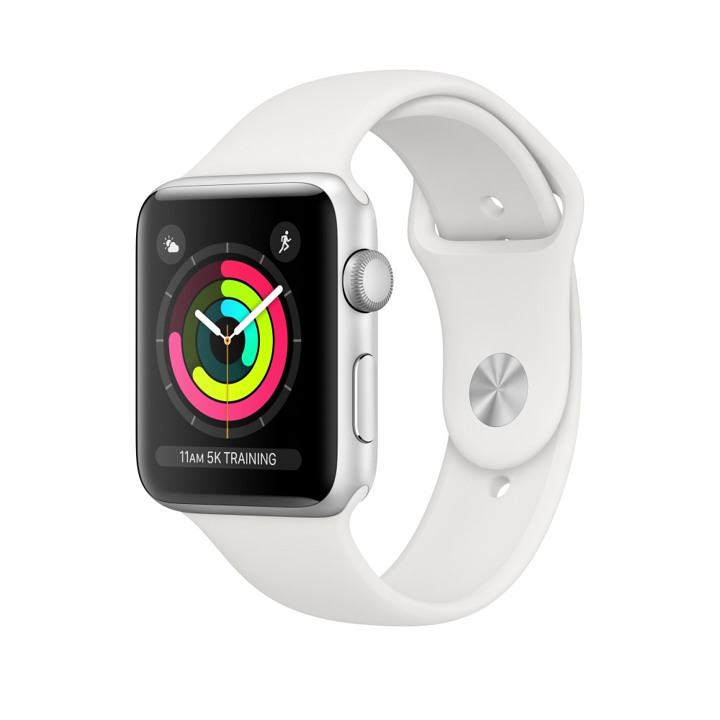 Apple Watch Series 3 (GPS) con caja de 42 mm de aluminio en plata y correa deportiva blanca