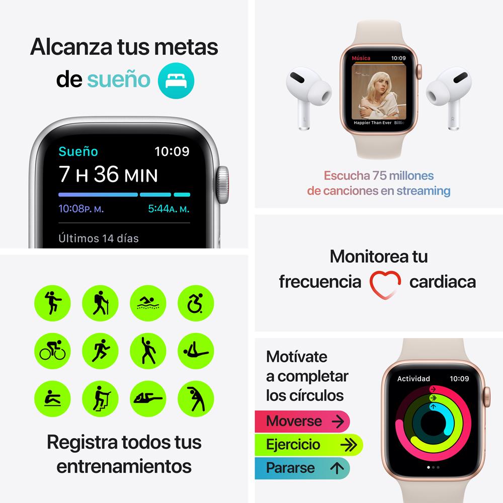 Apple Watch SE (GPS + Cellular) - Caja de aluminio en gris espacial de 40 mm - Correa deportiva en color medianoche - Talla única