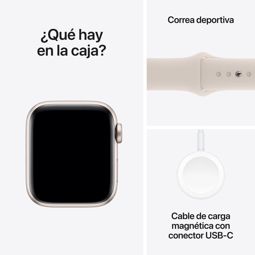 Apple Watch SE GPS • Caja de aluminio blanco estelar de 40 mm • Correa deportiva blanco estelar - S/M