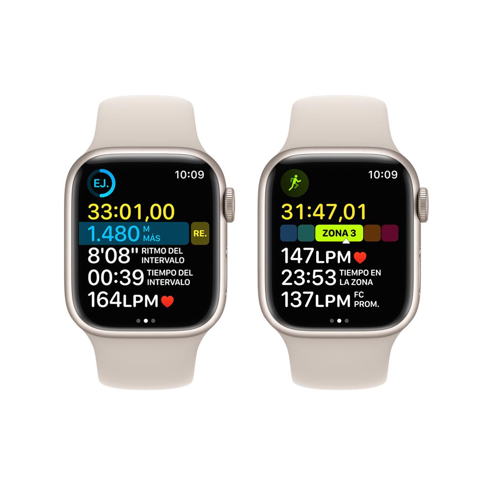 Apple Watch Series 8 (GPS) - Caja de aluminio en blanco estrella de 41 mm - Correa deportiva blanco estrella - Talla única