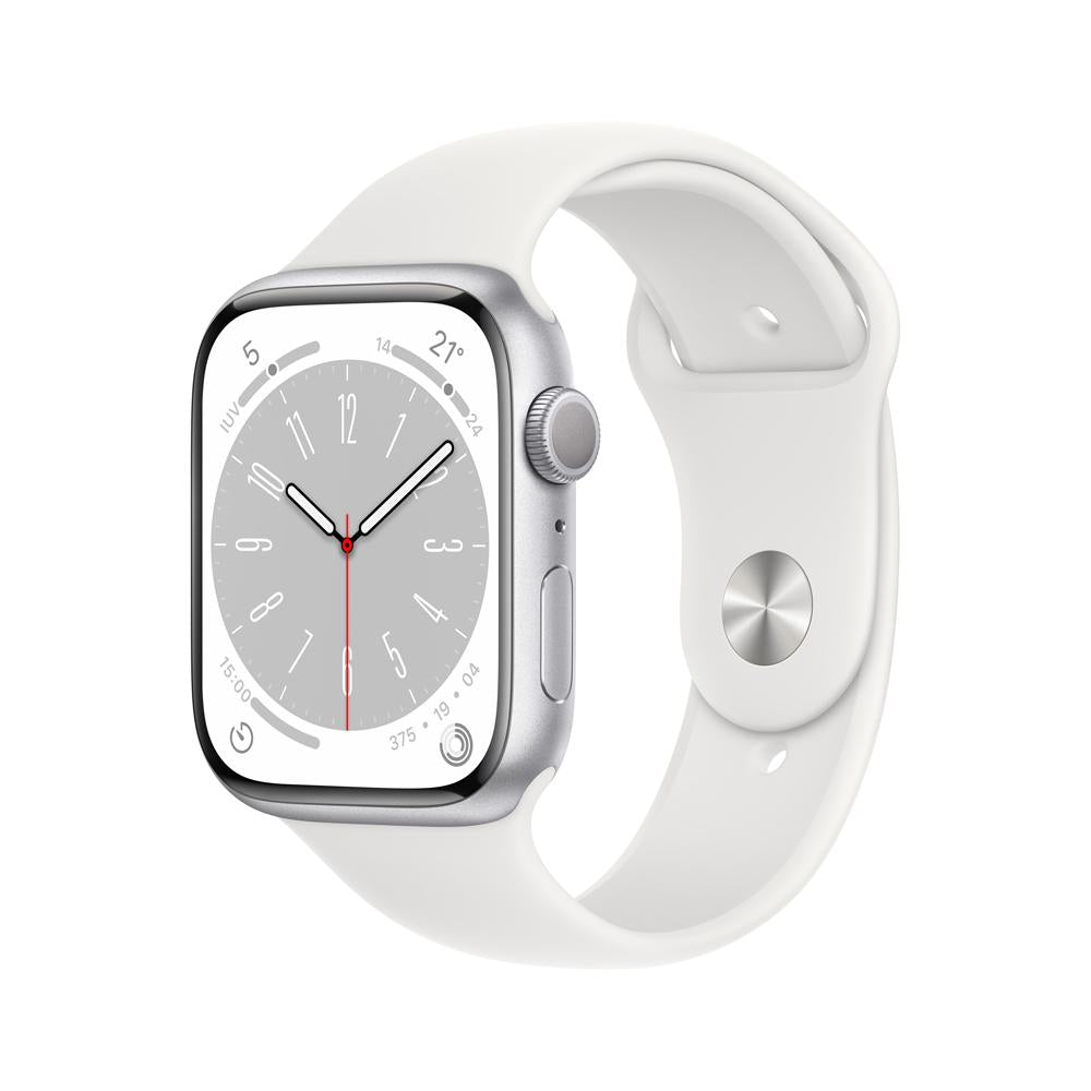 Apple Watch Series 8 (GPS) - Caja de aluminio en plata de 45 mm - Correa deportiva blanca - Talla única