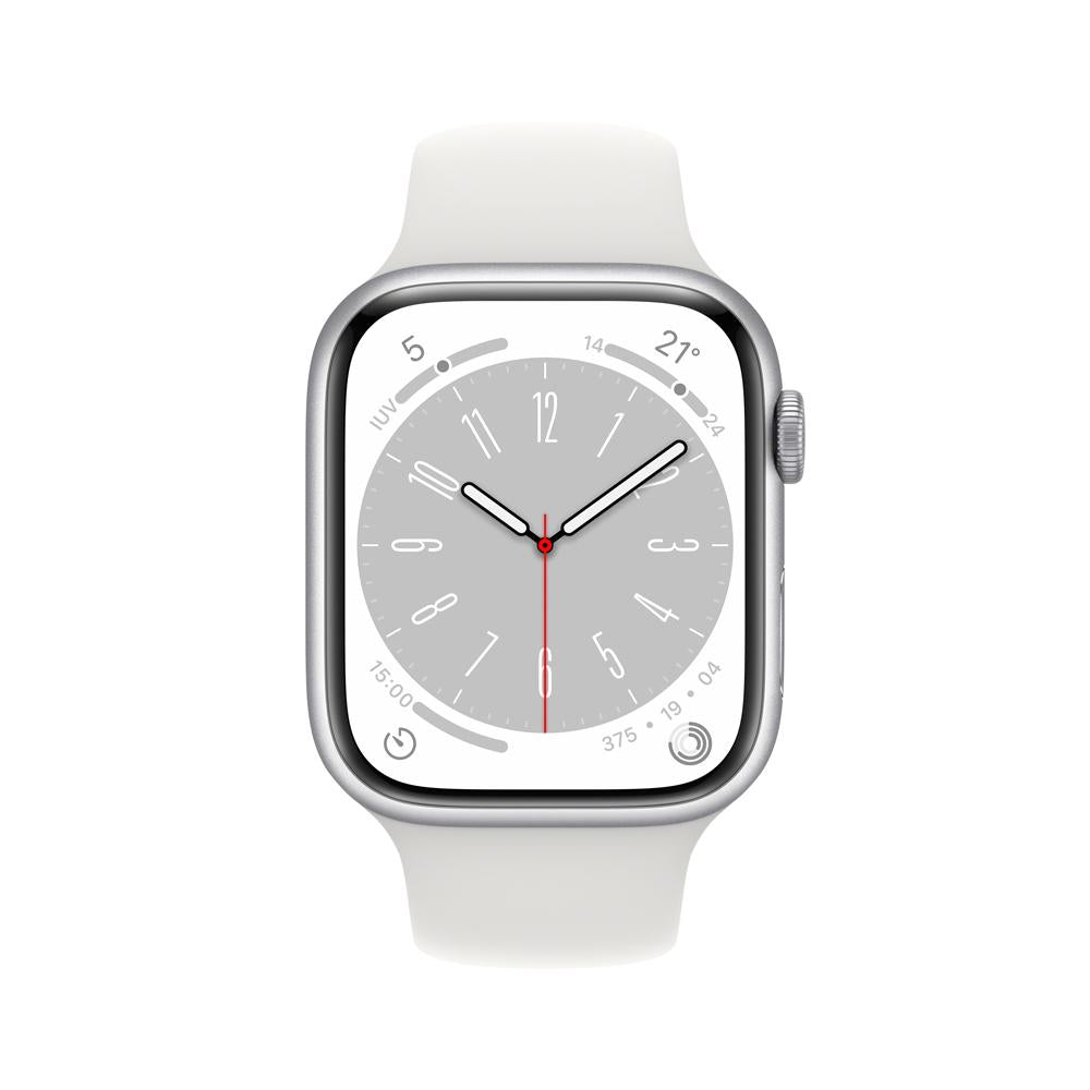 Apple Watch Series 8 (GPS) - Caja de aluminio en plata de 45 mm - Correa deportiva blanca - Talla única