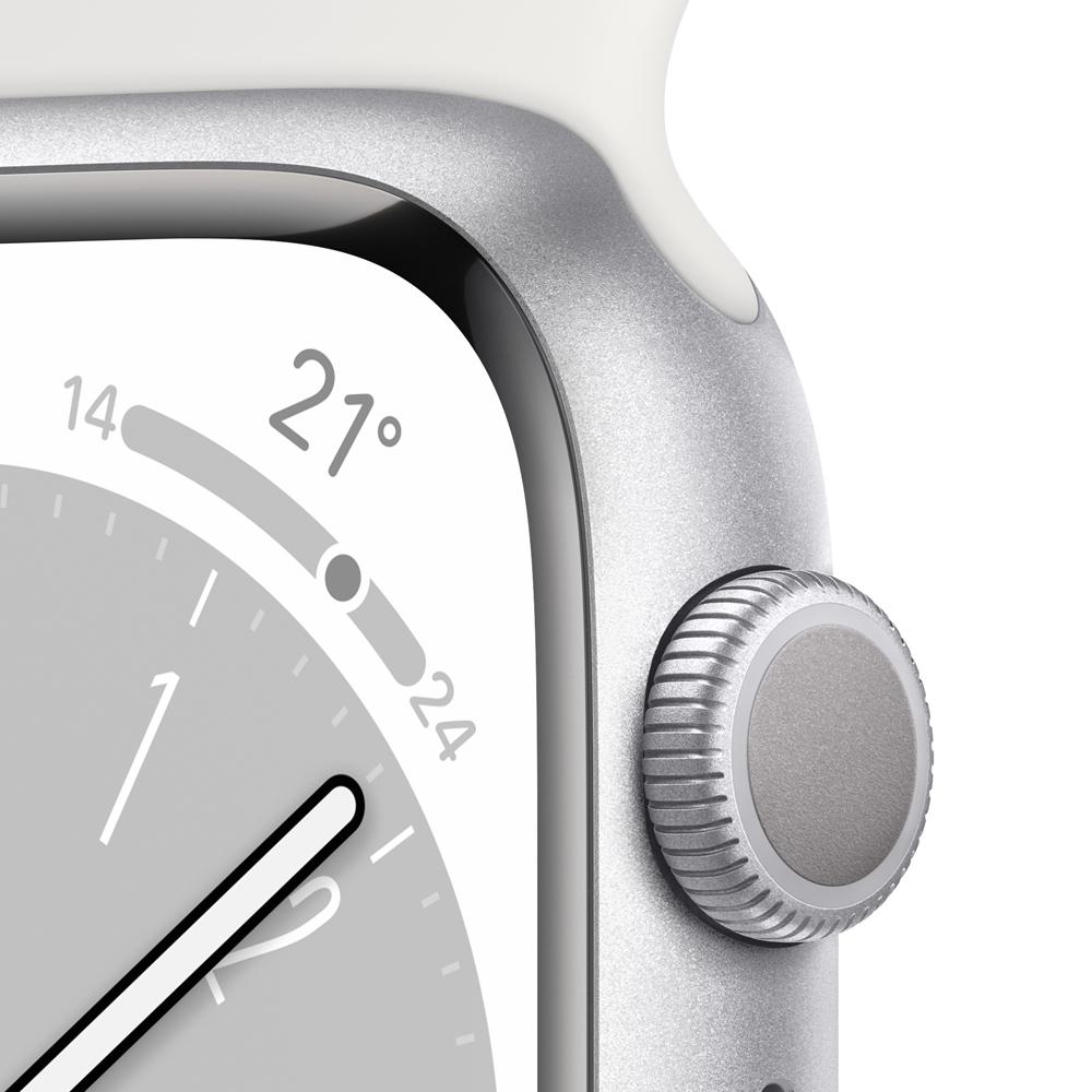 Apple Watch Series 8 (GPS) - Caja de aluminio en plata de 45 mm - Correa deportiva blanca - Talla única