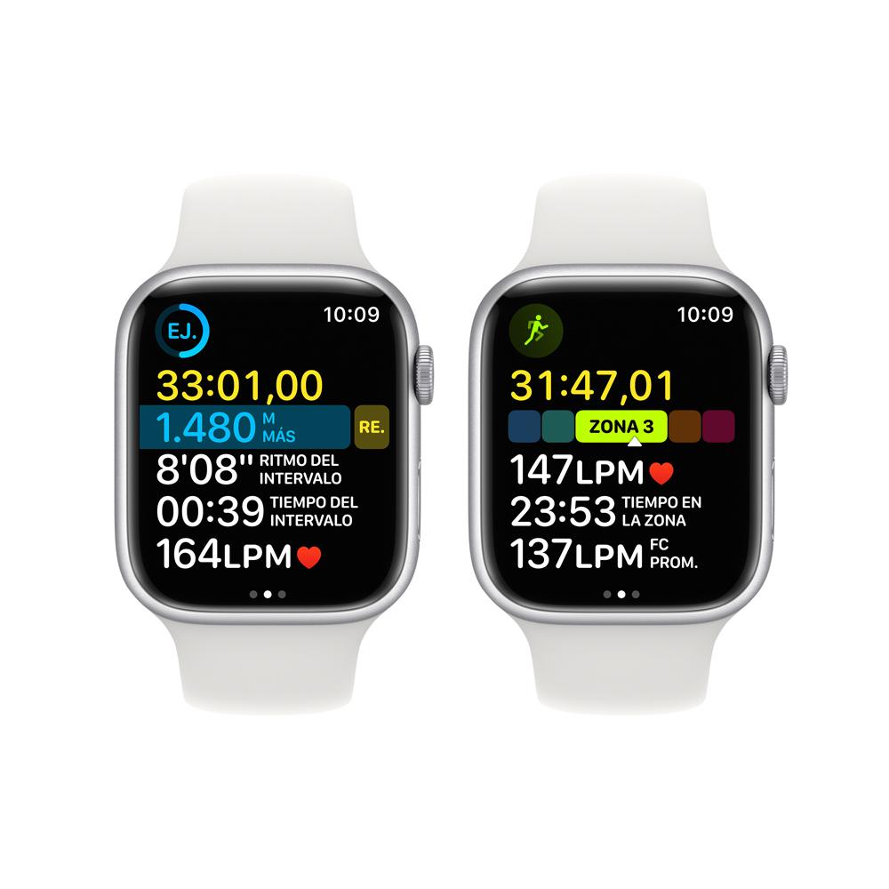 Apple Watch Series 8 (GPS) - Caja de aluminio en plata de 45 mm - Correa deportiva blanca - Talla única