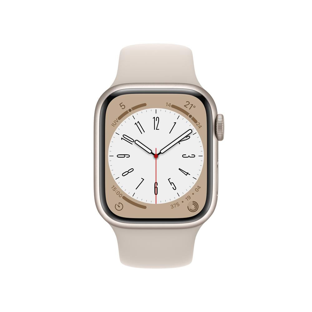 Apple Watch Series 8 (GPS + Cellular) - Caja de aluminio en blanco estrella de 41 mm - Correa deportiva blanco estrella - Talla única