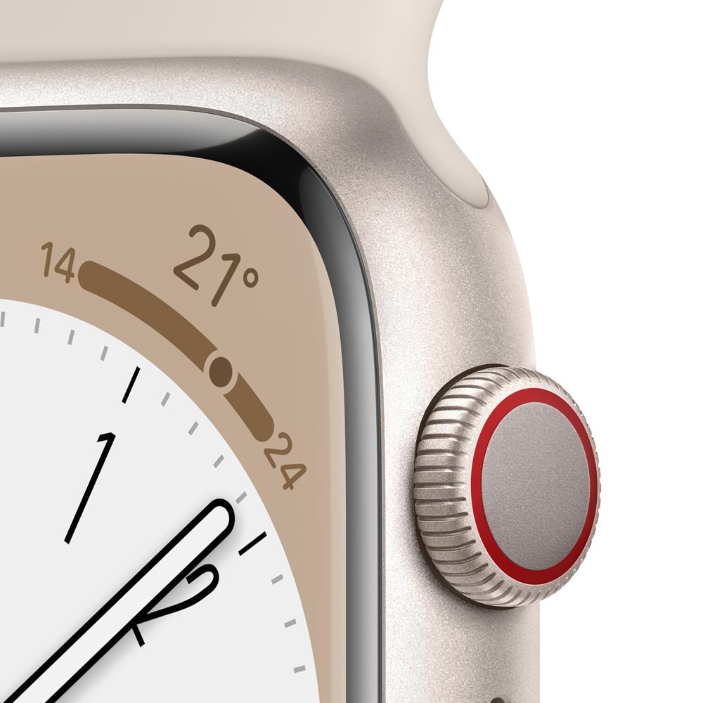 Apple Watch Series 8 (GPS + Cellular) - Caja de aluminio en blanco estrella de 41 mm - Correa deportiva blanco estrella - Talla única