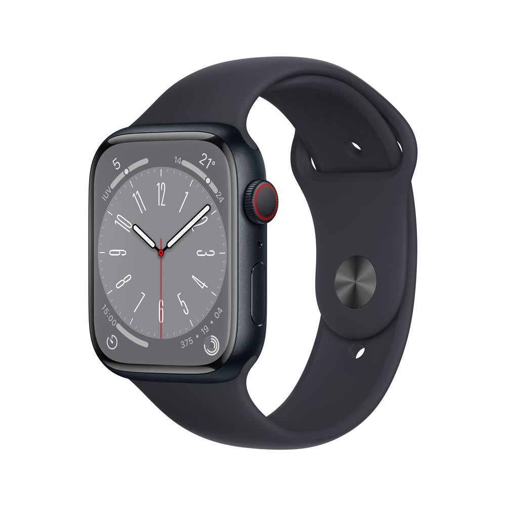 Apple Watch Series 8 (GPS + Cellular) - Caja de aluminio en color medianoche de 45 mm - Correa deportiva en color medianoche - Talla única