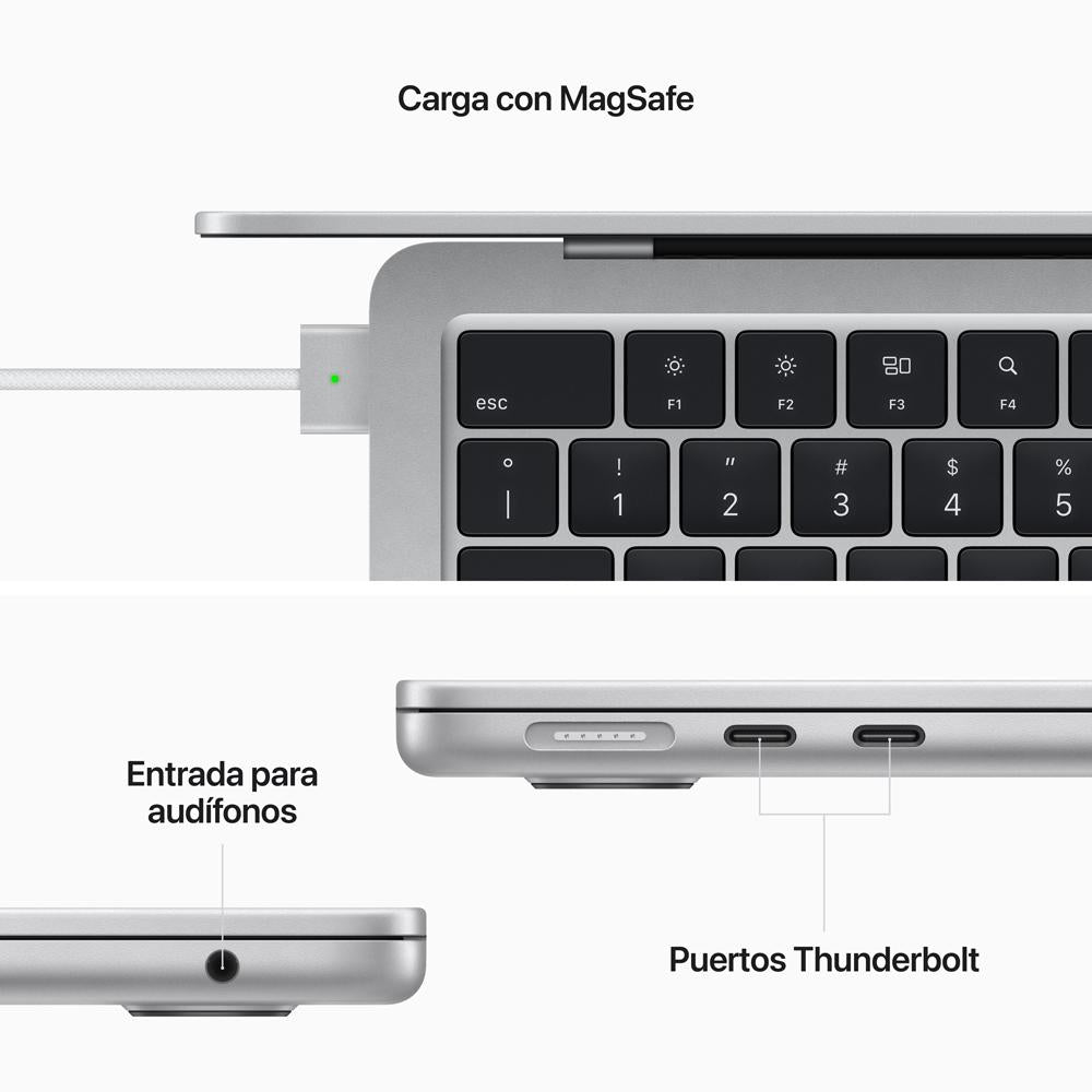 MacBook Air de 13 pulgadas: Chip M2 de Apple con CPU de ocho núcleos y GPU de diez núcleos, 512 GB SSD - Plata