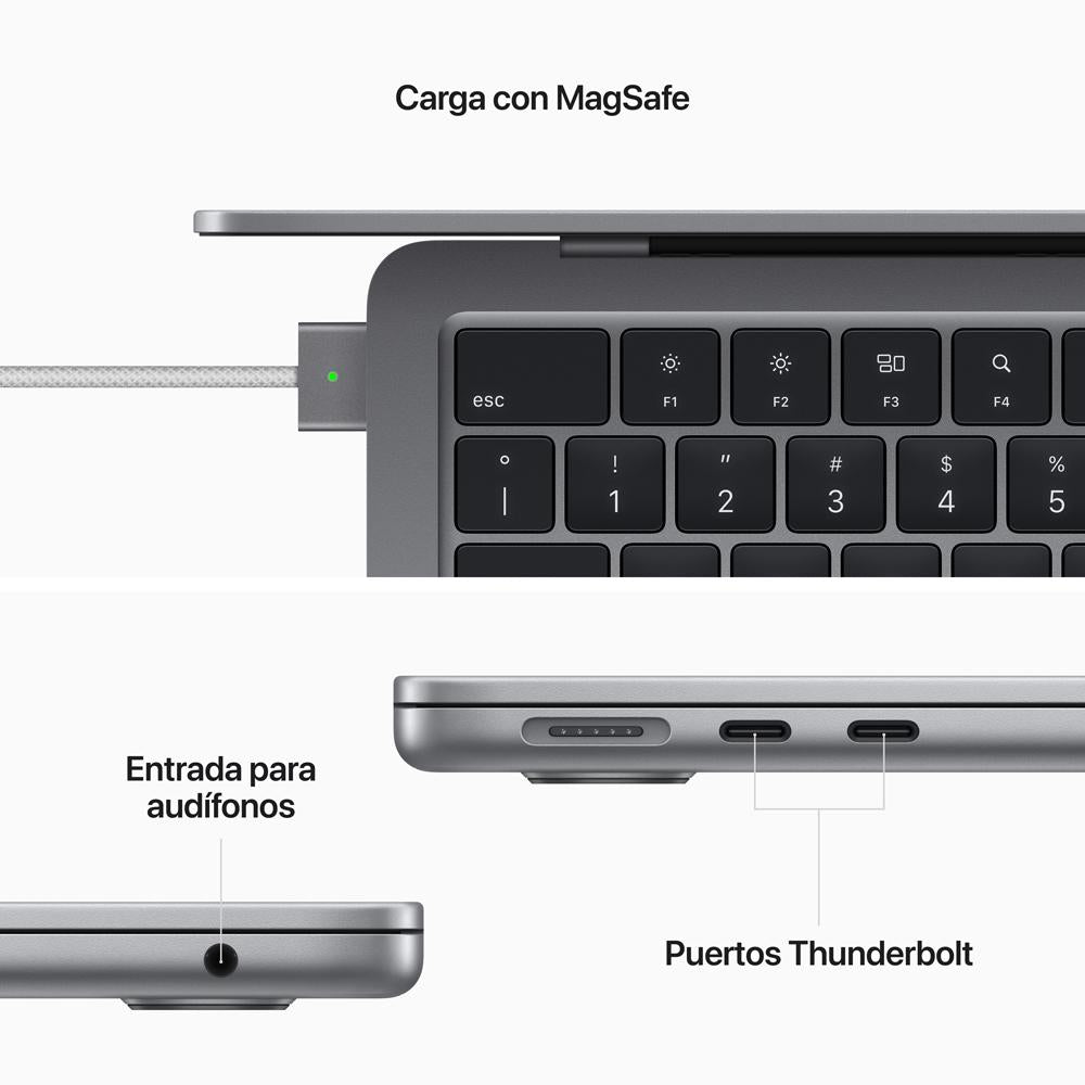 MacBook Air de 13 pulgadas: Chip M2 de Apple con CPU de ocho núcleos y GPU de diez núcleos, 512 GB SSD - Gris espacial