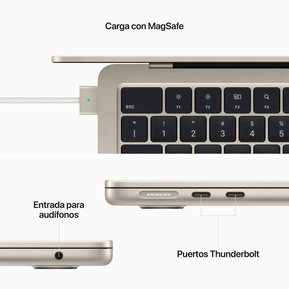 MacBook Air de 13 pulgadas: Chip M2 de Apple con CPU de ocho núcleos y GPU de diez núcleos, 512 GB SSD - Blanco estrella