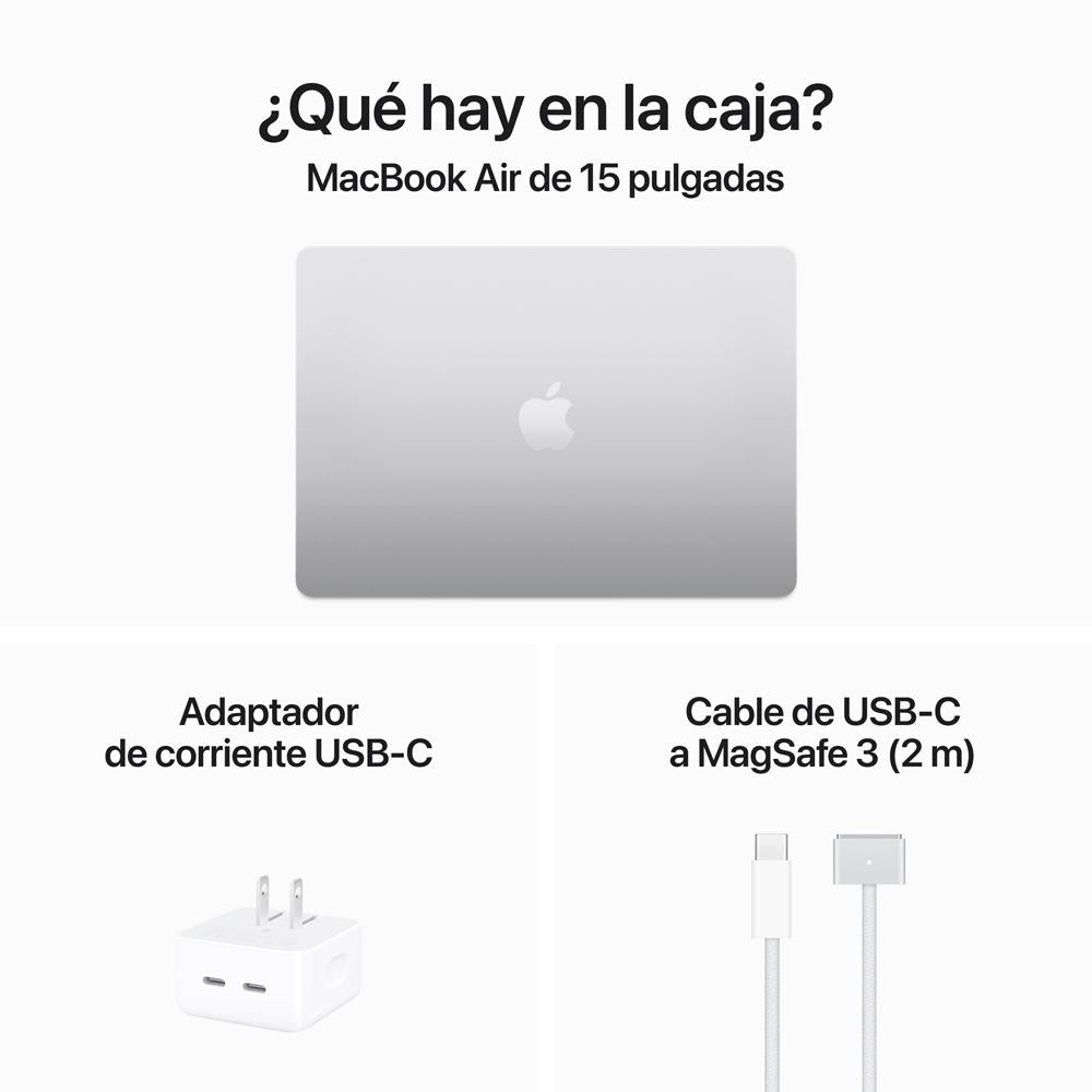 MacBook Air de 15 pulgadas: Chip M3 de Apple con CPU de 8 núcleos y GPU de 10 núcleos, 256 GB SSD - Plata