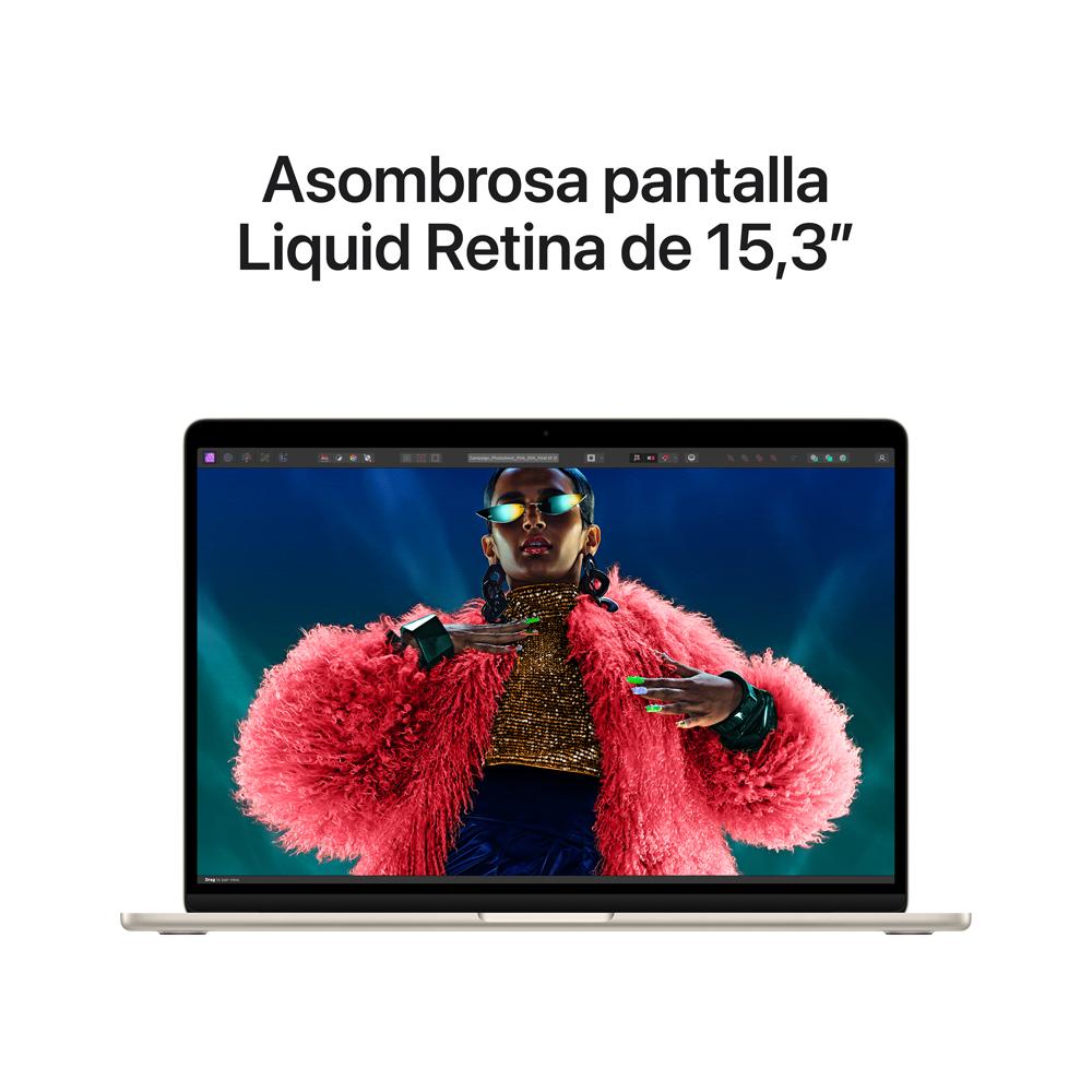 MacBook Air de 15 pulgadas: Chip M3 de Apple con CPU de 8 núcleos y GPU de 10 núcleos, 256 GB SSD - Blanco estrella