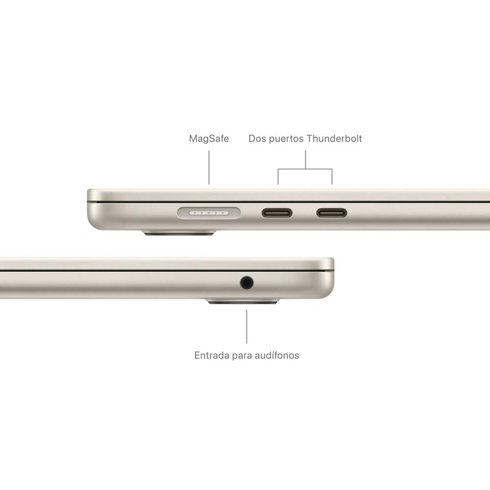 MacBook Air de 15 pulgadas: Chip M3 de Apple con CPU de 8 núcleos y GPU de 10 núcleos, 256 GB SSD - Blanco estrella