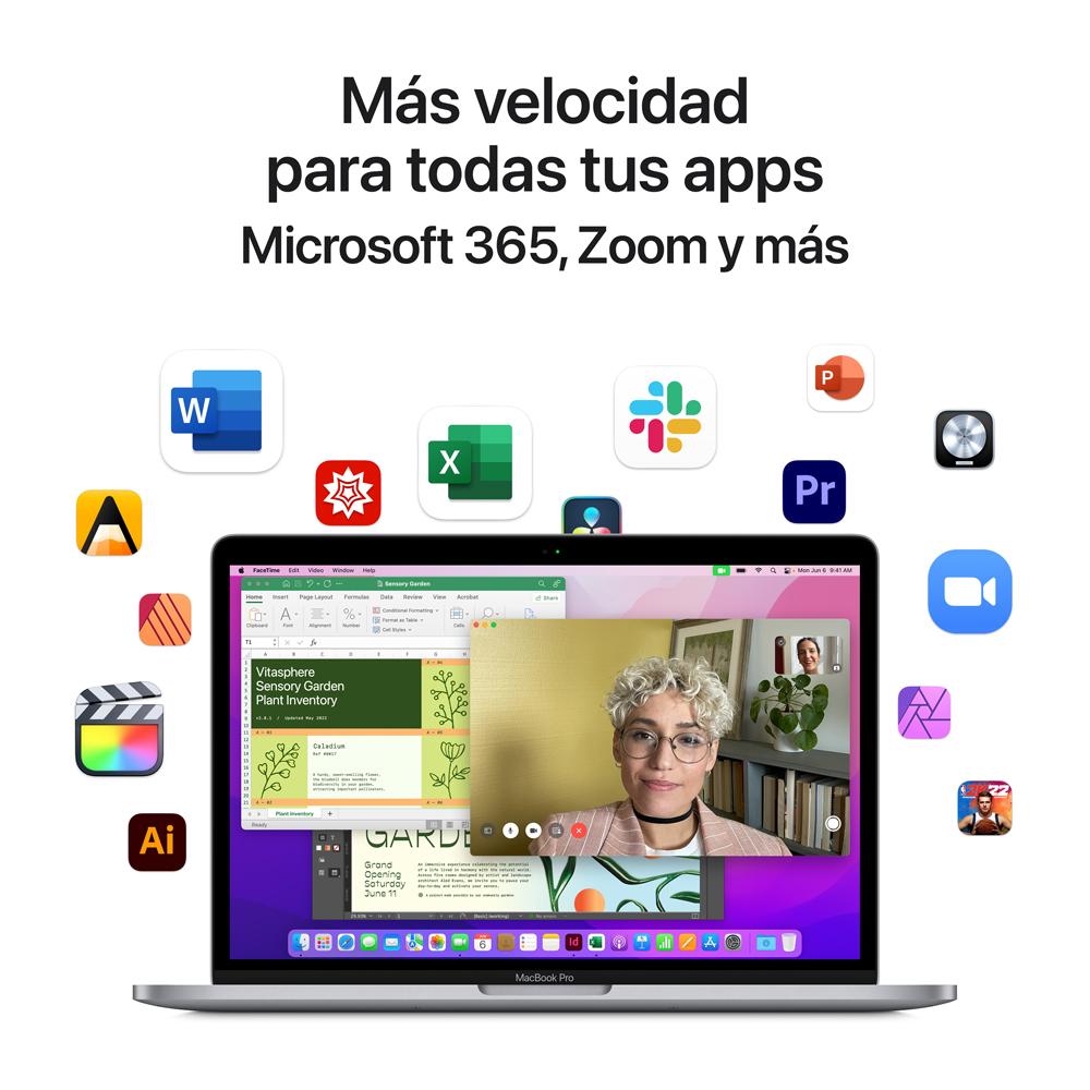 MacBook Pro de 13 pulgadas: Chip M2 de Apple con CPU de ocho núcleos y GPU de diez núcleos, 256 GB SSD - Gris espacial