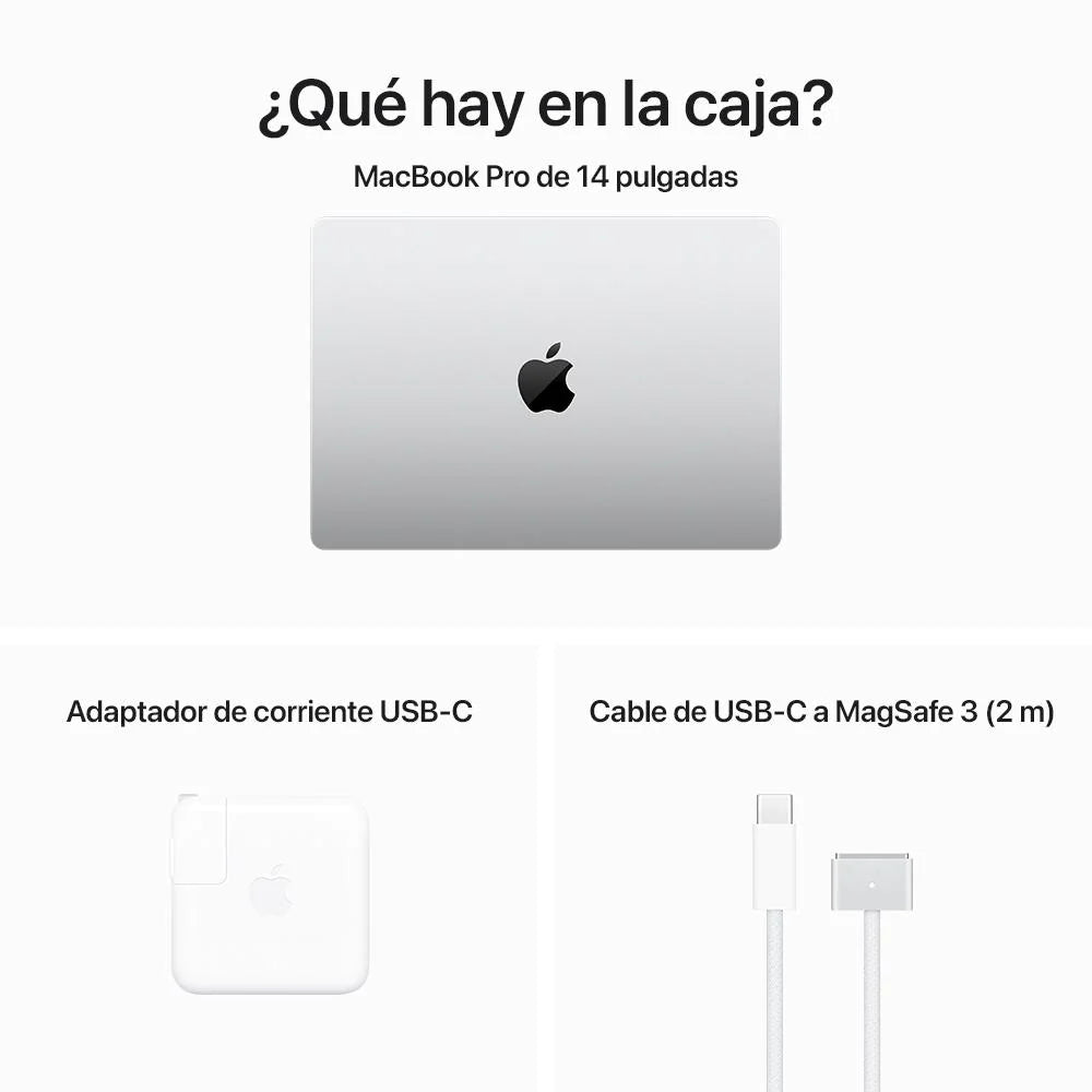 MacBook Pro de 14 pulgadas Chip M3 de Apple con CPU de 8 núcleos y GPU de 10 núcleos 8GB Plata 512 GB