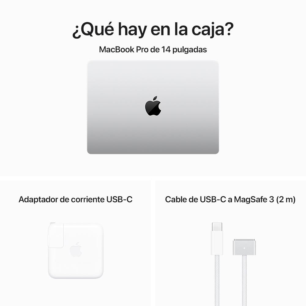 MacBook Pro de 14 pulgadas: Chip M3 Pro de Apple con CPU de 11 núcleos y GPU de 14 núcleos, 512 GB SSD - Plata