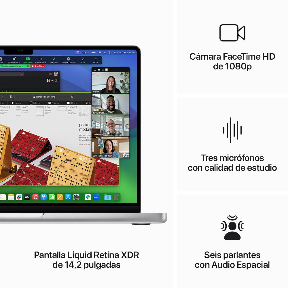 MacBook Pro de 14 pulgadas: Chip M3 Max de Apple con CPU de 14 núcleos y GPU de 30 núcleos, 1 TB SSD - Plata