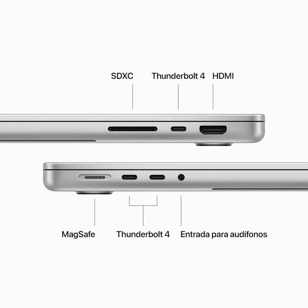 MacBook Pro de 14 pulgadas Chip M3 de Apple con CPU de 8 núcleos y GPU de 10 núcleos 8GB Plata 512 GB