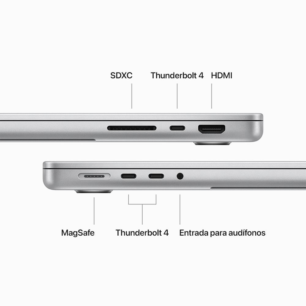 MacBook Pro de 14 pulgadas: Chip M3 Pro de Apple con CPU de 11 núcleos y GPU de 14 núcleos, 512 GB SSD - Plata