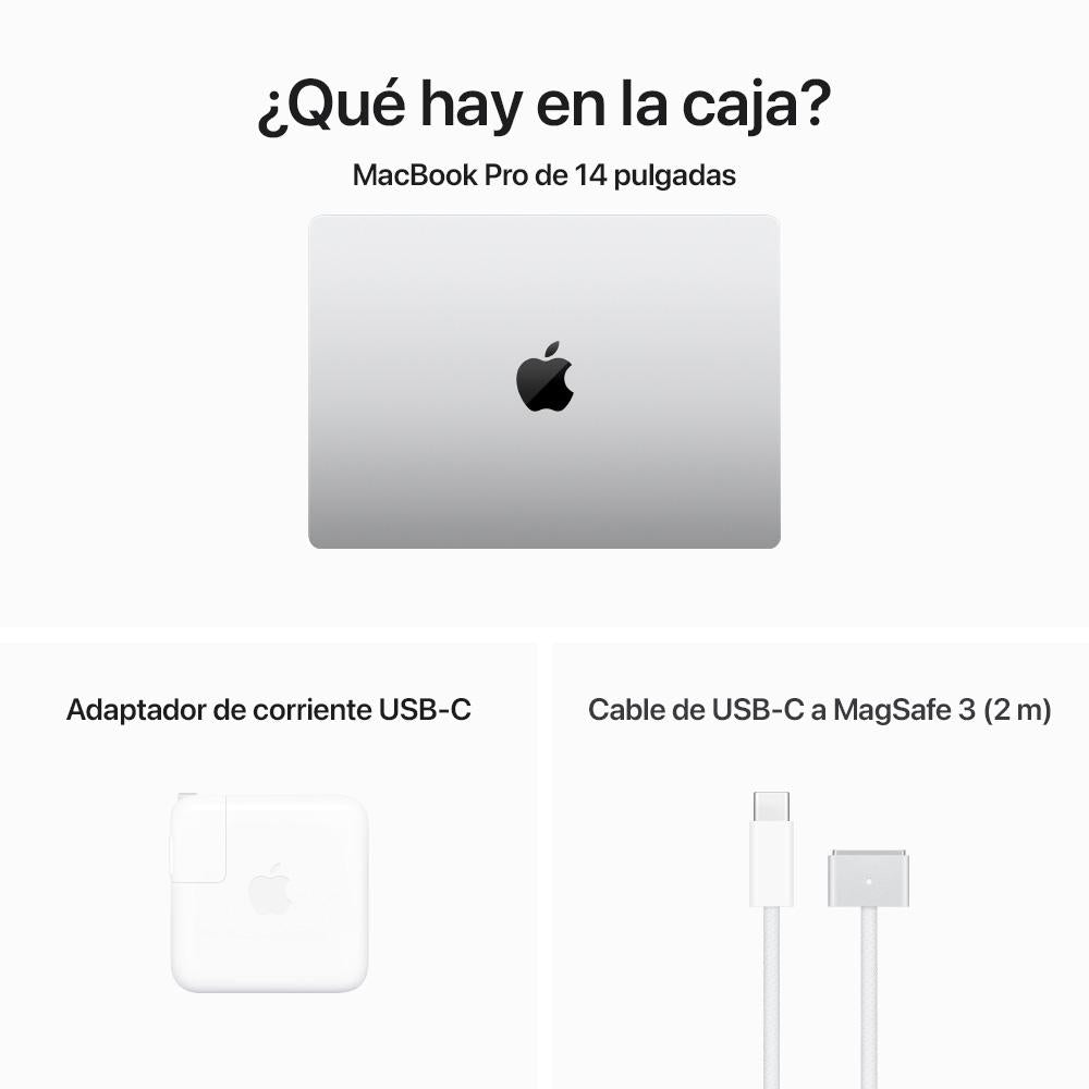MacBook Pro de 14 pulgadas Chip M3 de Apple con CPU de 8 núcleos y GPU de 10 núcleos 8GB Plata 1 TB