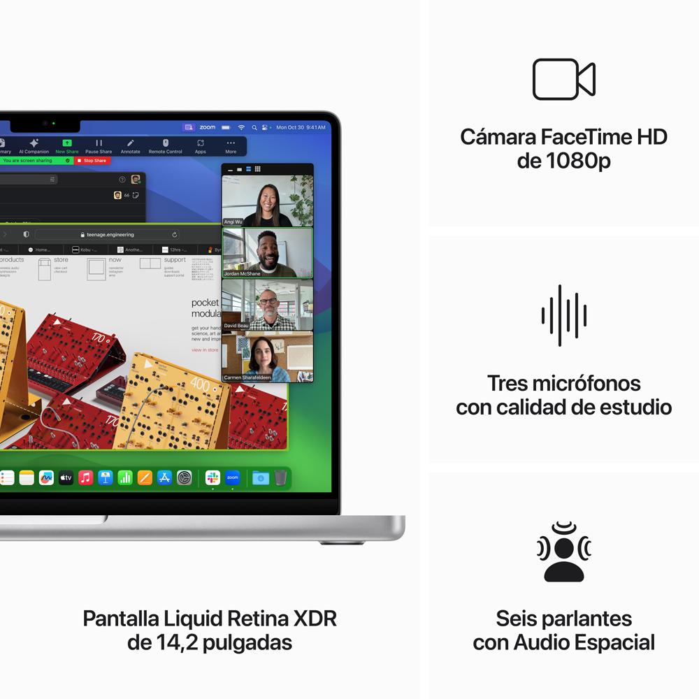 MacBook Pro de 14 pulgadas Chip M3 de Apple con CPU de 8 núcleos y GPU de 10 núcleos 8GB Plata 1 TB