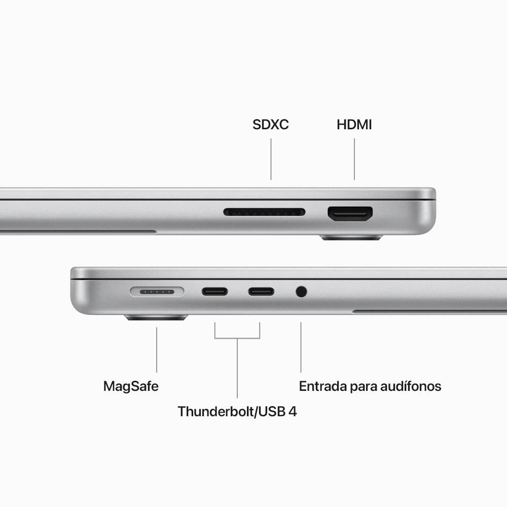 MacBook Pro de 14 pulgadas Chip M3 de Apple con CPU de 8 núcleos y GPU de 10 núcleos 8GB Plata 1 TB