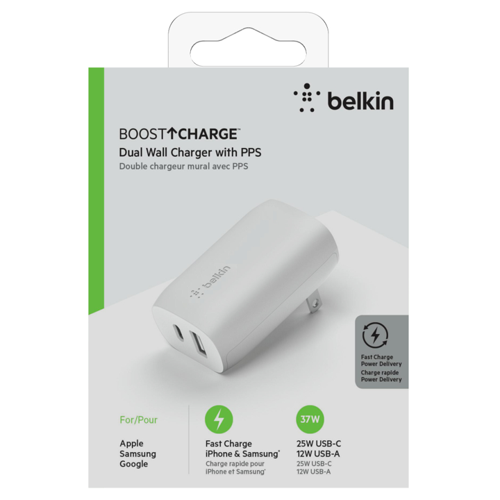 BELKIN 37W AC CHARGER USB-C 25W USB-A 12W STAND