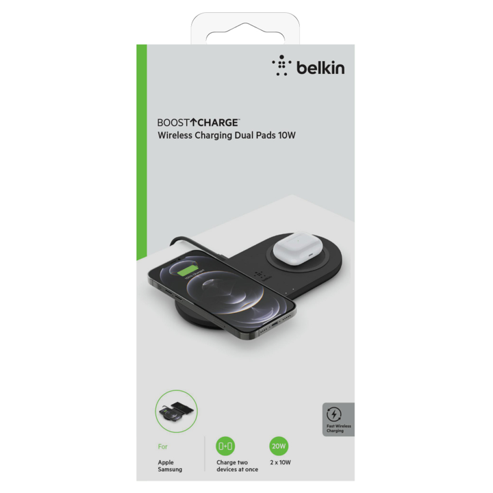 Base de Carga Inalámbrica Belkin dual Qi 10w Negro
