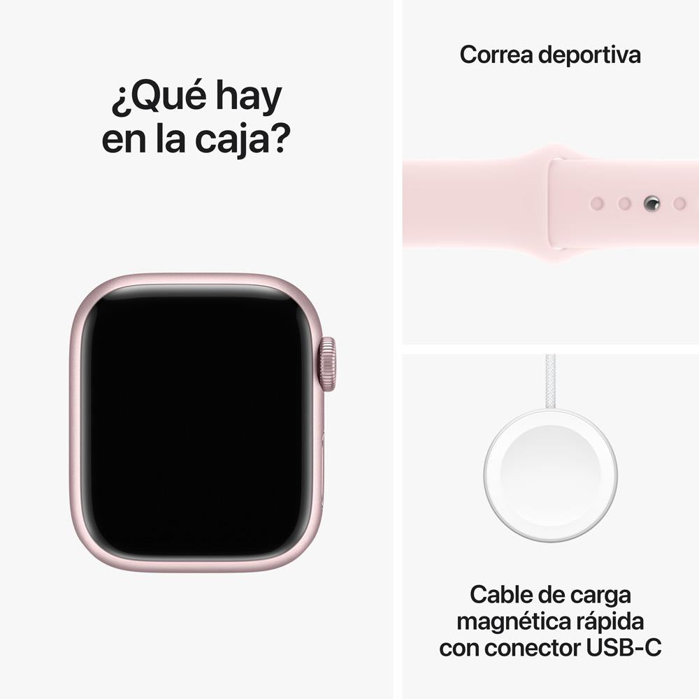 Apple Watch Series 9 GPS • Caja de aluminio rosada de 41 mm • Correa deportiva rosado claro - S/M