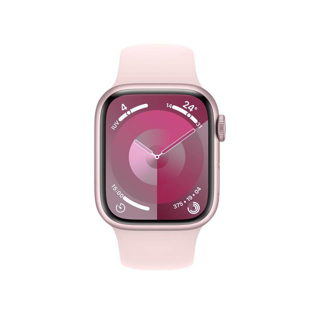 Apple Watch Series 9 GPS • Caja de aluminio rosada de 41 mm • Correa deportiva rosado claro - S/M