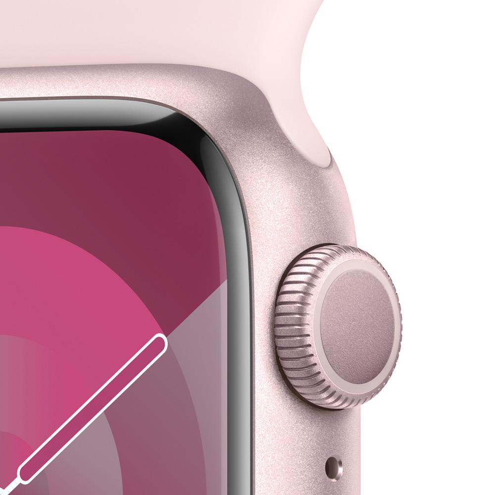 Apple Watch Series 9 GPS • Caja de aluminio rosada de 41 mm • Correa deportiva rosado claro - S/M