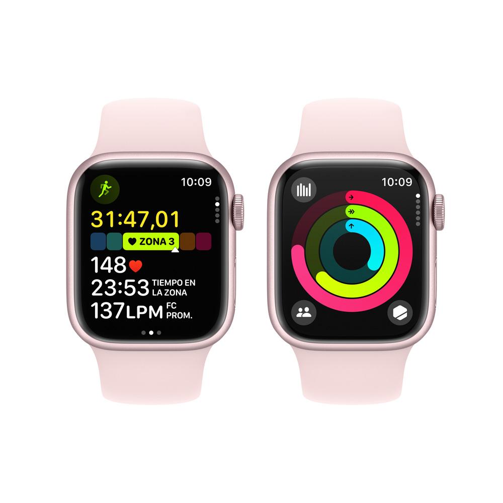 Apple Watch Series 9 GPS • Caja de aluminio rosada de 41 mm • Correa deportiva rosado claro - S/M