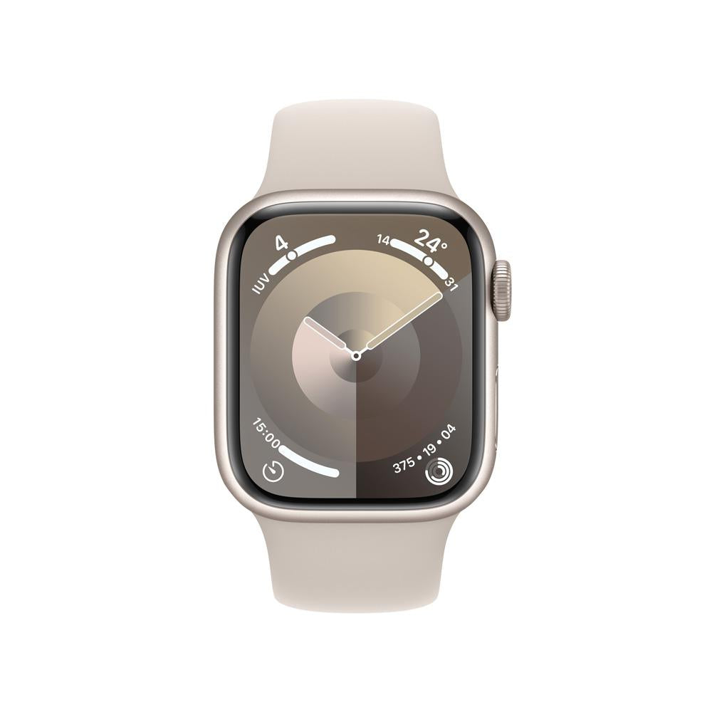 Apple Watch Series 9 GPS • Caja de aluminio blanco estelar de 41 mm • Correa deportiva blanco estelar - S/M