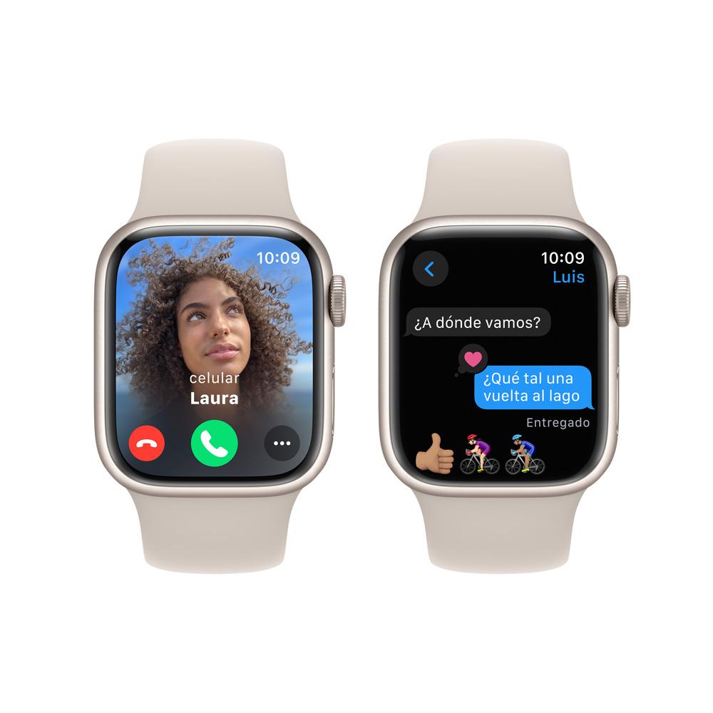 Apple Watch Series 9 GPS • Caja de aluminio blanco estelar de 41 mm • Correa deportiva blanco estelar - S/M
