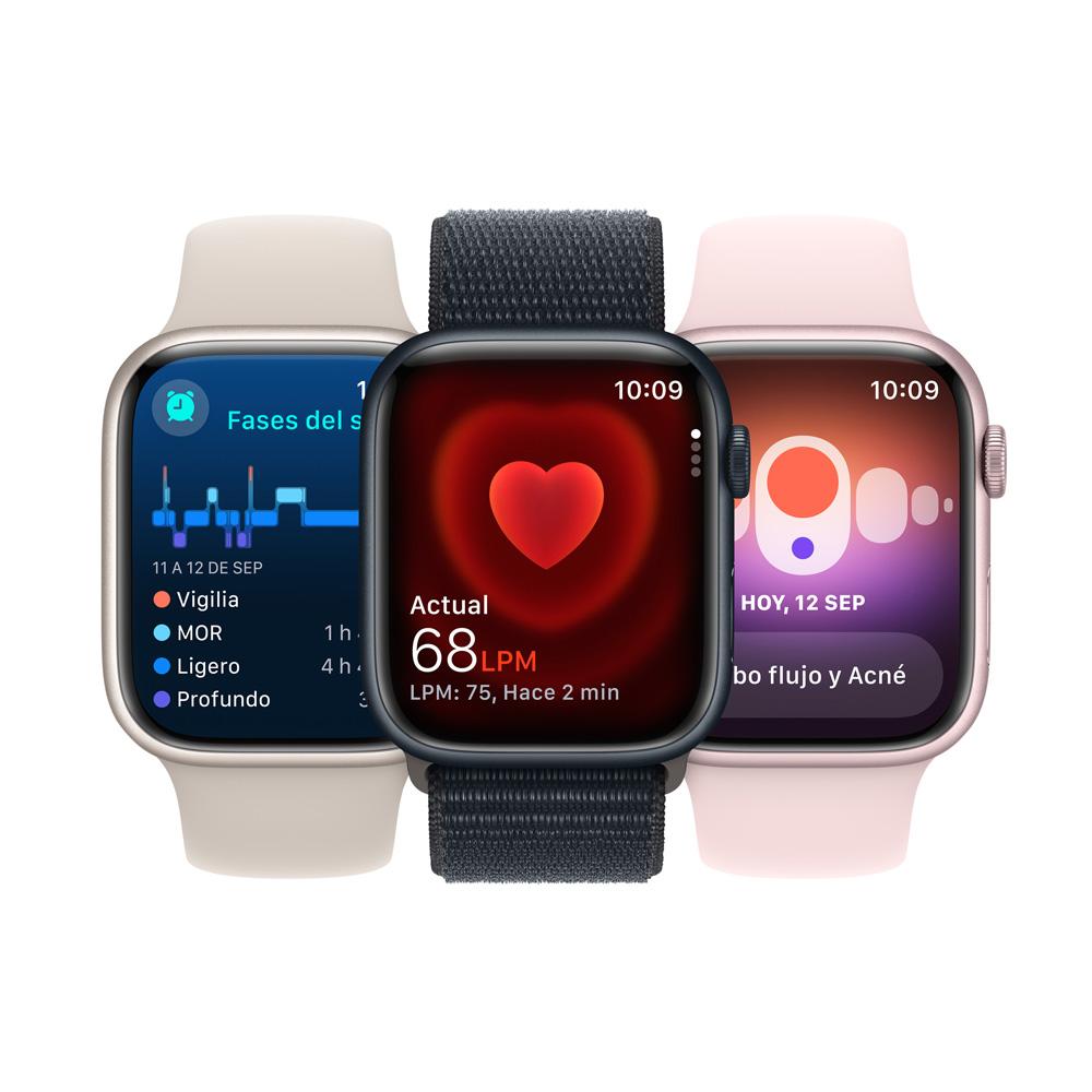Apple Watch Series 9 GPS • Caja de aluminio blanco estelar de 41 mm • Correa deportiva blanco estelar - S/M