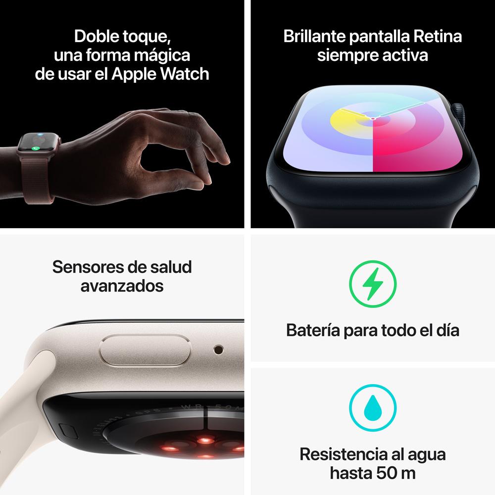 Apple Watch Series 9 GPS • Caja de aluminio blanco estelar de 41 mm • Correa deportiva blanco estelar - S/M