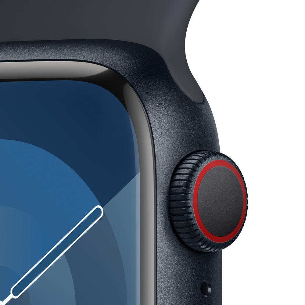 Apple Watch Series 9 GPS + Cellular • Caja de aluminio color medianoche de 41 mm • Correa deportiva color medianoche - S/M