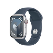 Apple Watch Series 9 GPS + Cellular • Caja de aluminio color plata de 41 mm • Correa deportiva azul tormenta - S/M