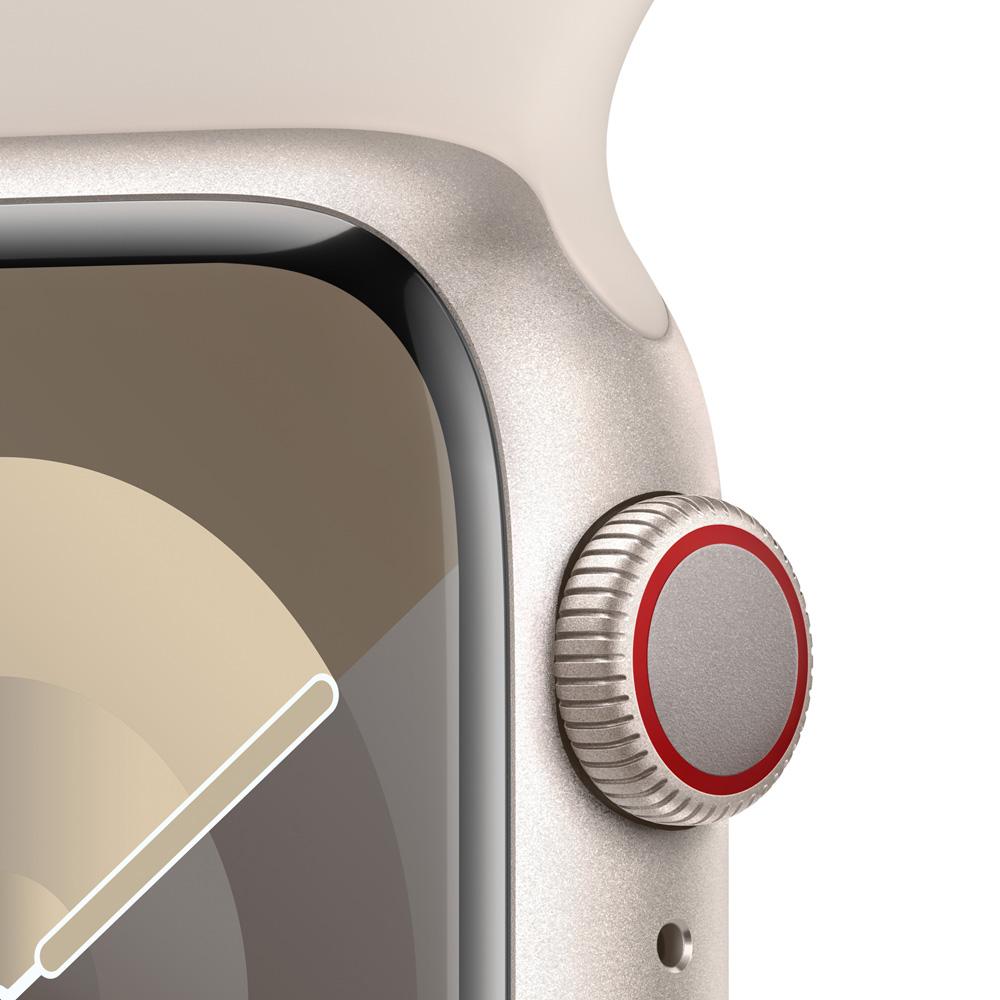 Apple Watch Series 9 GPS + Cellular • Caja de aluminio blanco estelar de 41 mm • Correa deportiva blanco estelar - S/M