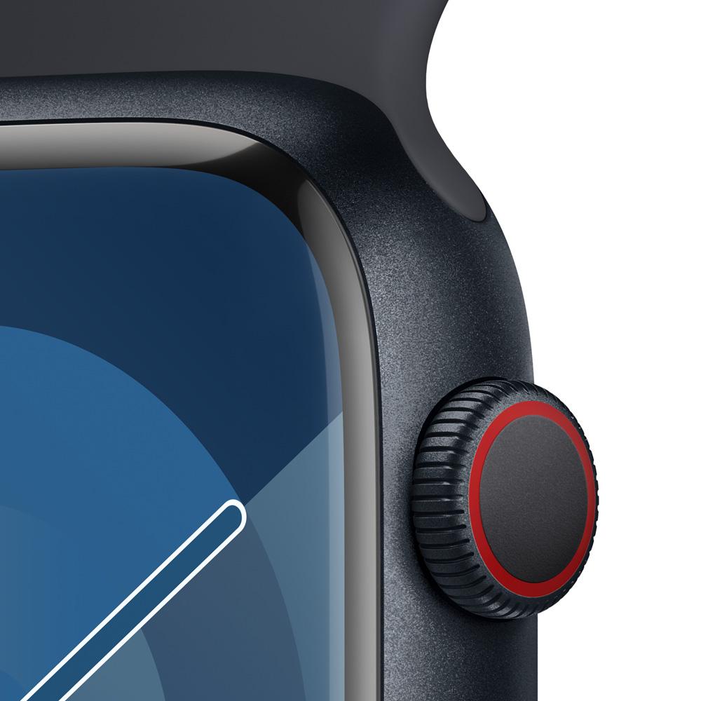 Apple Watch Series 9 GPS + Cellular • Caja de aluminio color medianoche de 45 mm • Correa deportiva color medianoche - M/L