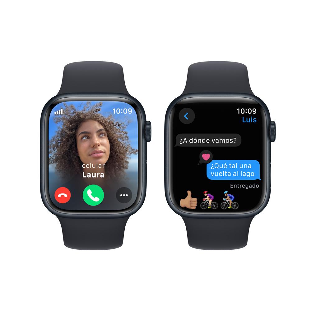 Apple Watch Series 9 GPS + Cellular • Caja de aluminio color medianoche de 45 mm • Correa deportiva color medianoche - S/M