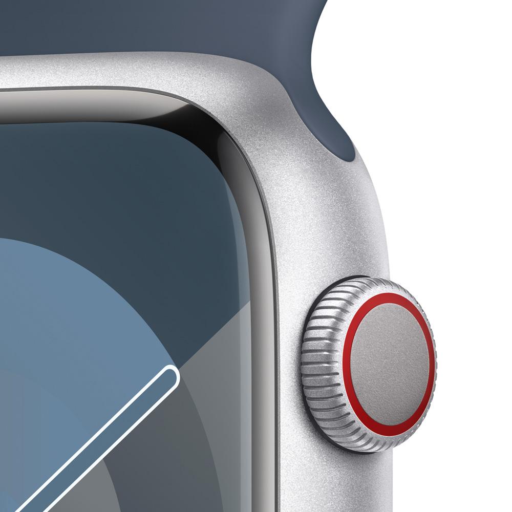 Apple Watch Series 9 GPS + Cellular • Caja de aluminio color plata de 45 mm • Correa deportiva azul tormenta - M/L