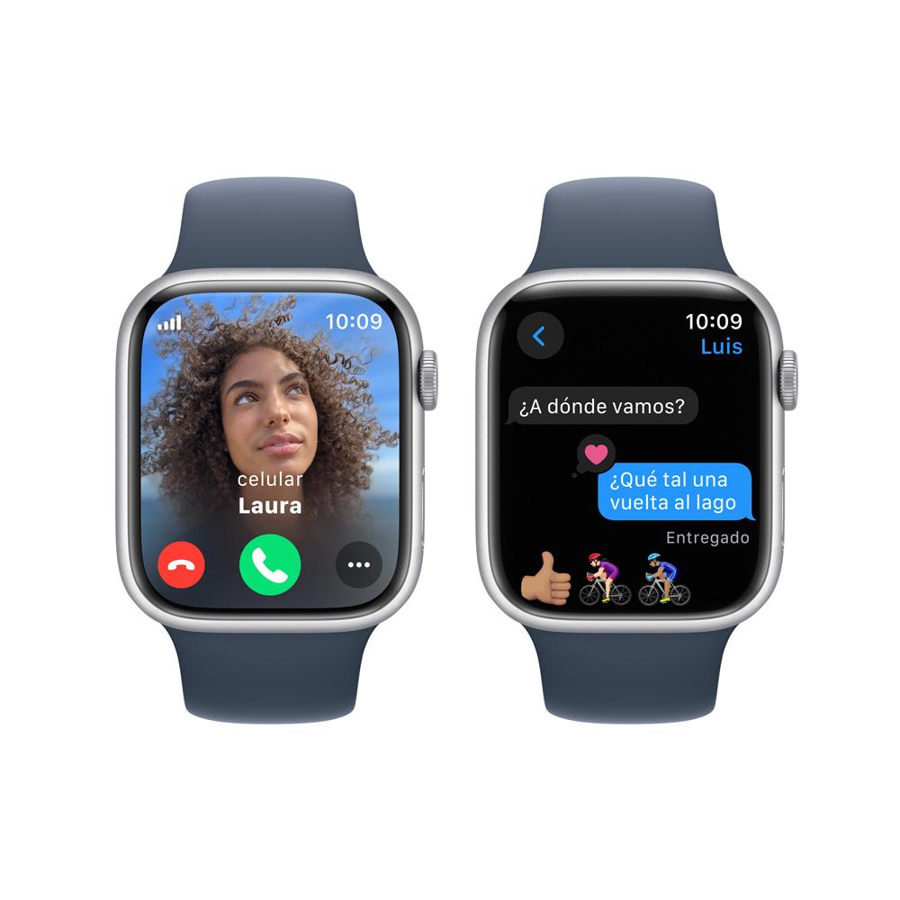 Apple Watch Series 9 GPS + Cellular • Caja de aluminio color plata de 45 mm • Correa deportiva azul tormenta - M/L