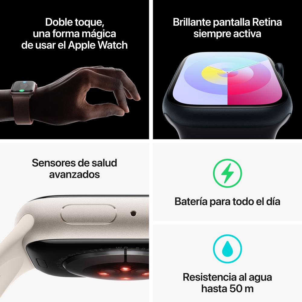 Apple Watch Series 9 GPS + Cellular • Caja de aluminio color plata de 45 mm • Correa deportiva azul tormenta - M/L