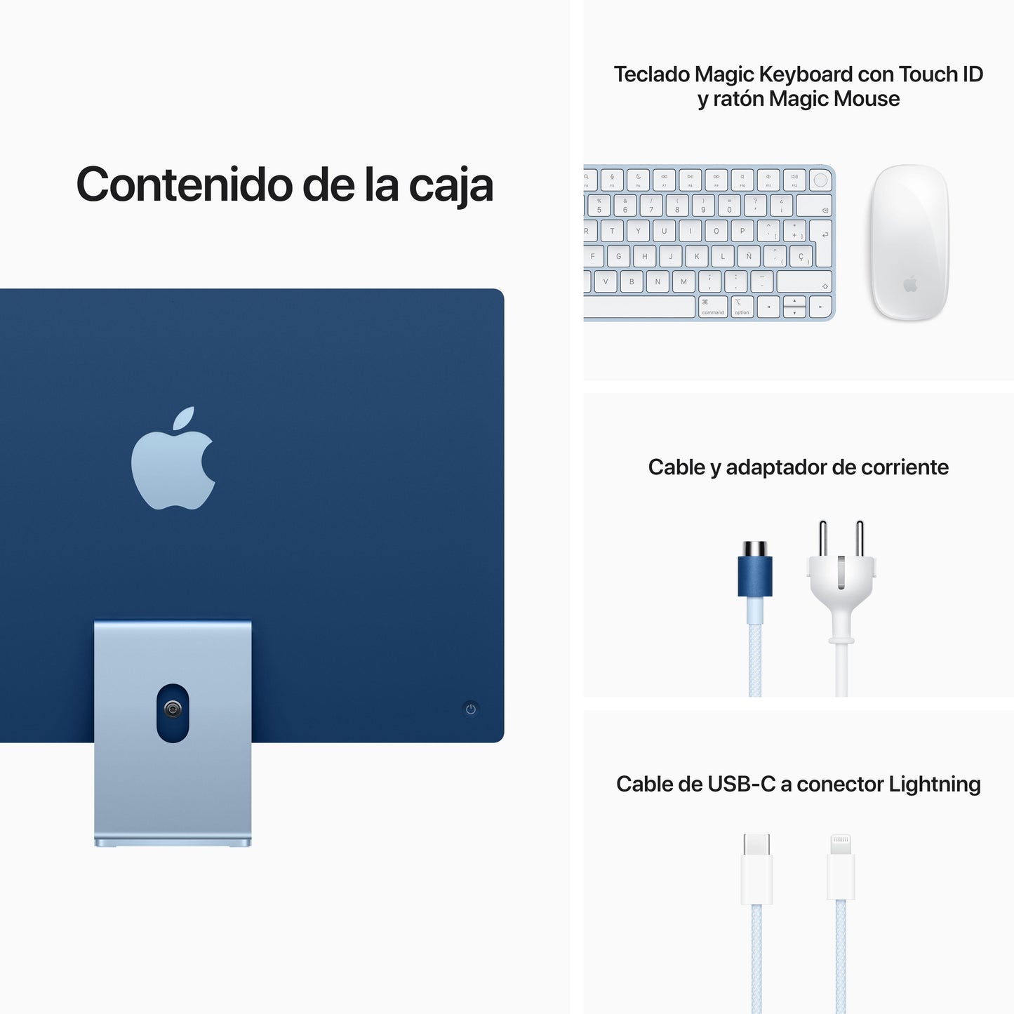 iMac con pantalla Retina 4,5K de 24 pulgadas: Chip M1 de Apple con CPU de ocho núcleos y GPU de ocho núcleos, 512 GB SSD - Azul