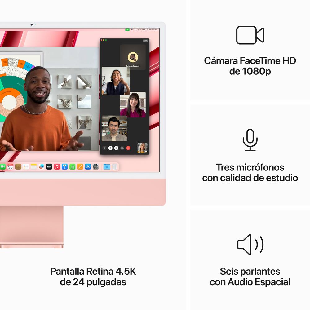 iMac con pantalla Retina 4,5K de 24 pulgadas: Chip M3 de Apple con CPU de 8 núcleos y GPU de 8 núcleos, 256 GB SSD - Rosa