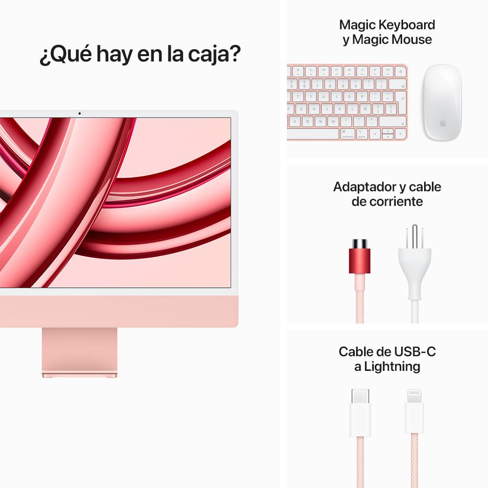 iMac con pantalla Retina 4,5K de 24 pulgadas: Chip M3 de Apple con CPU de 8 núcleos y GPU de 8 núcleos, 256 GB SSD - Rosa