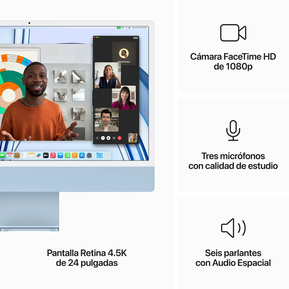 iMac con pantalla Retina 4,5K de 24 pulgadas Chip M3 de Apple con CPU de 8 núcleos y GPU de 10 núcleos 8GB Azul 512 GB